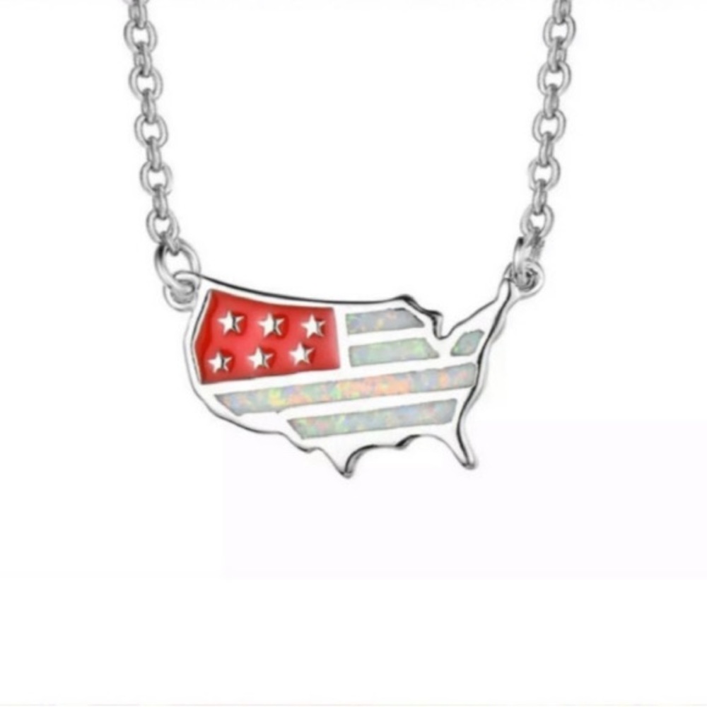 Imitation Fire Opal American Flag Necklace